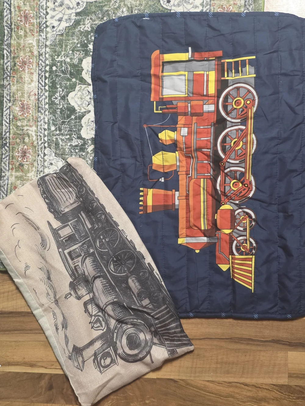 Kids Blue Train Print Quilted Comforter